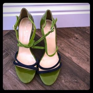 Kate Spade navy and green wedges with shoe bag
